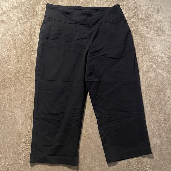 Ruby Rd. Pants Womens 8 Stretch Cropped Black Wide Leg High Waist Pull On Capris - Picture 1 of 6